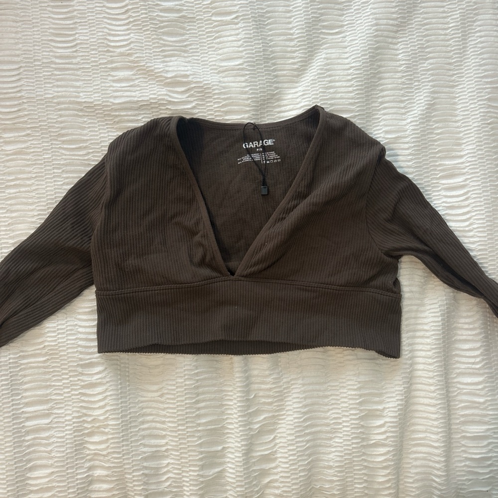 Garage Deep Brown Ribbed Crop Top